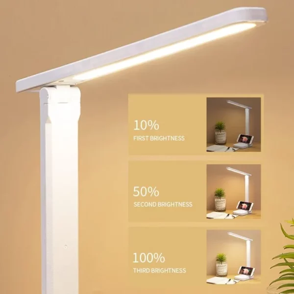 Lampe de bureau pliante blanche avec interrupteur tactile LED, idéale pour la chambre, la lecture. – Image 4