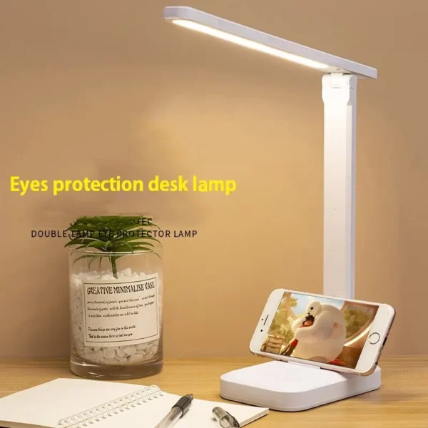 Lampe de bureau pliante blanche avec interrupteur tactile LED, idéale pour la chambre, la lecture. – Image 3