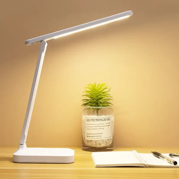 Lampe de bureau pliante blanche avec interrupteur tactile LED, idéale pour la chambre, la lecture. – Image 2