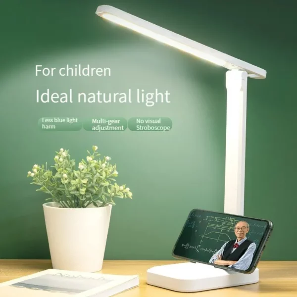 Lampe de bureau pliante blanche avec interrupteur tactile LED, idéale pour la chambre, la lecture. – Image 5